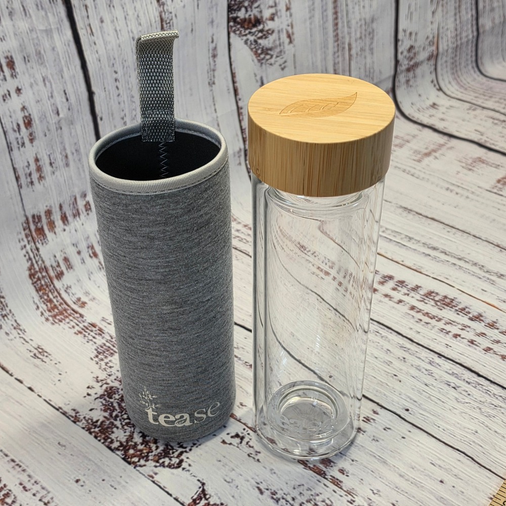 Tease Tea Tumbler Gray Excellent Glass Bamboo Double Wall Infuser Bottle